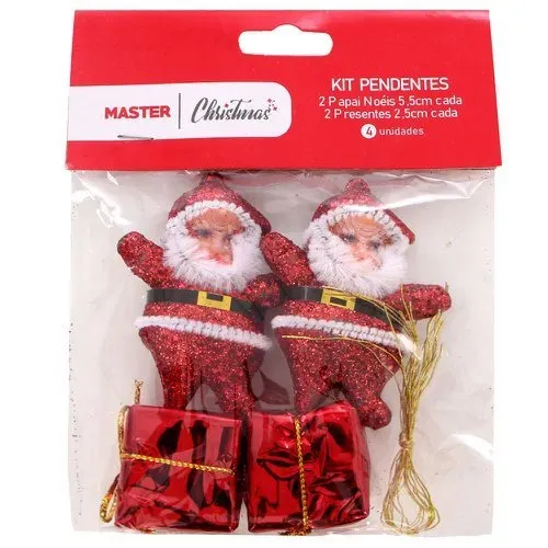 Enfeite Papai Noel 4pçs 8cm Wf9888 /3691 Presente Glitter