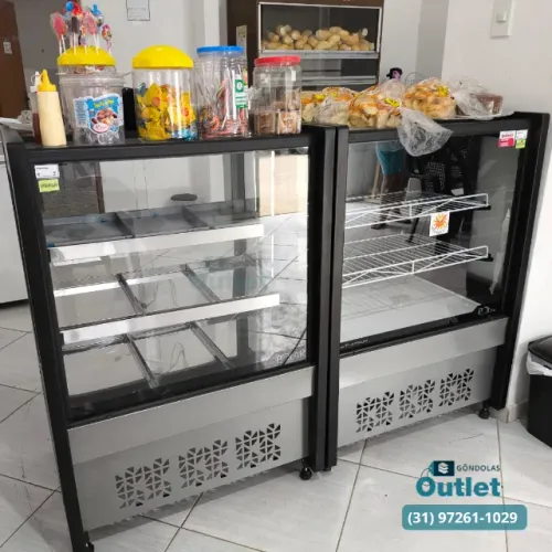 Balcão refrigerado e estufa para confeitaria e salgados