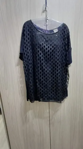 Blusa GG Zara de Malha Preta com Detalhes em Renda