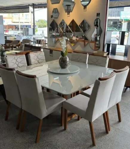 Mesa de Jantar 8 cadeiras TAMPO EM VIDRO DIRETO DA FÁBRICA 