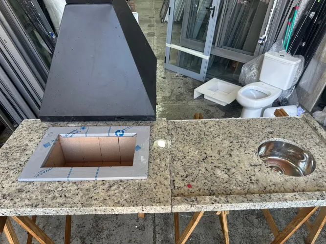 Pia gourmet com churrasqueira completa