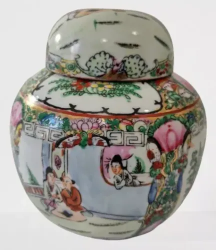Potiche Antigo Figura Pessoas Porcelana Chinesa Rosas 
