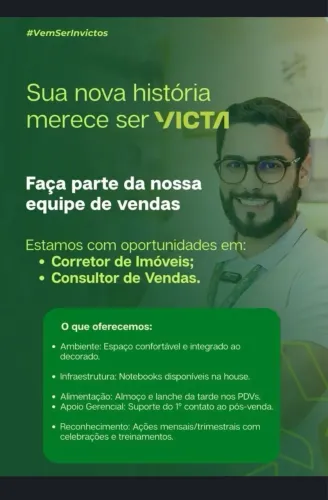 Vaga para consultor imobiliário e corretor de imóveis com comissões a partir de 3.800,00