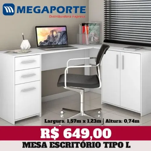 Mesa de Escritório em L Office 2 Portas 3 Gavetas (NOVO) Entrega Grátis! 