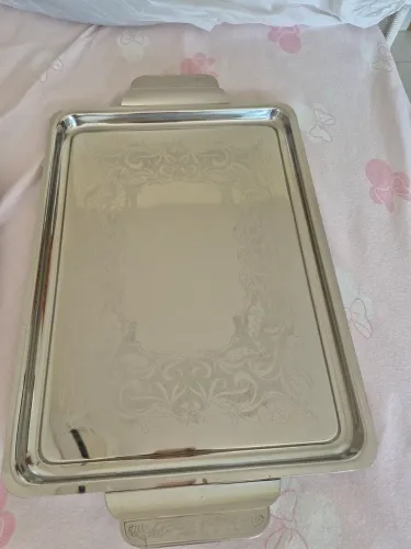 Bandeja aço inox decorada retangular 