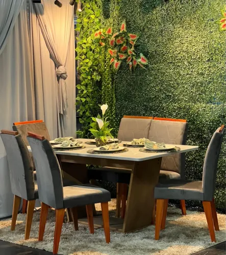 Mesa de Jantar Veneza Elegante com 6 Cadeiras madeira maciça 