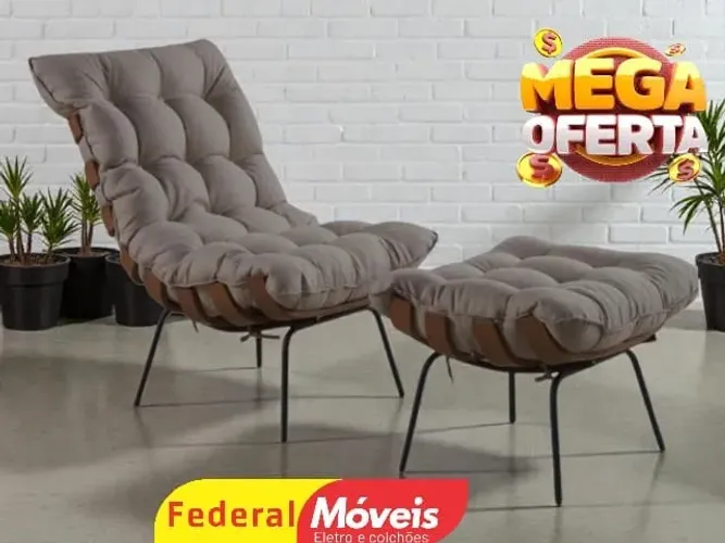 Poltrona + Puff em Linho VARIAS CORES 