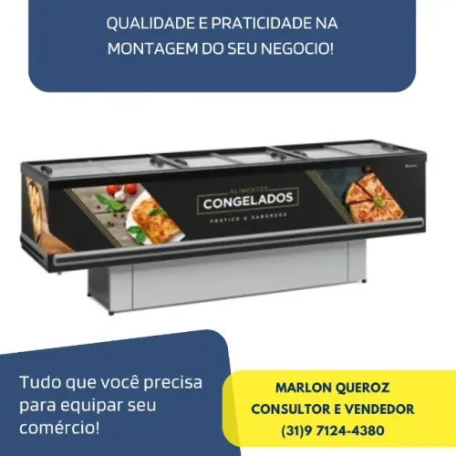 Ilha Para Congelados Vidro Reto 2,90m Gelopar Adesivada Preta Dupla Ação - 220v