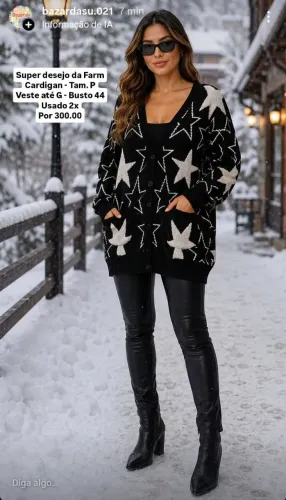 Cardigan tricot maxi estrelas da Farm - Tam. P