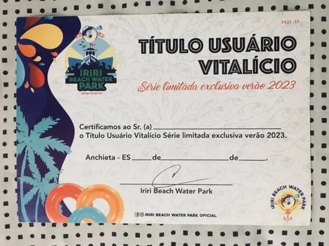 PASSO DOIS TÍTULOS USUÁRIO VITALÍCIO NO IRIRI BEACH PARK-ANCHIETA-ES