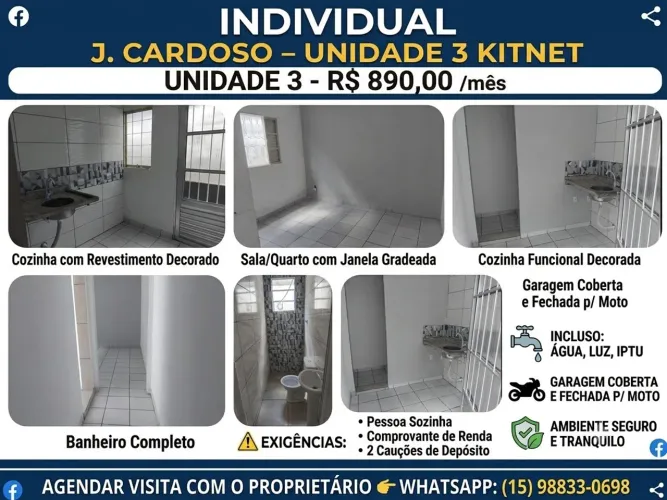 Kitnet para pessoa sozinha Bairro j Cardoso próximo vitória regia