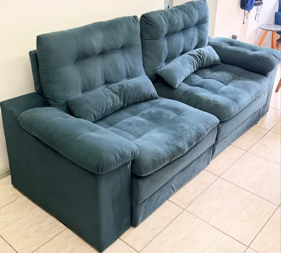 Sofá Retrátil e Reclinável Verde Escuro/Suede Veludo