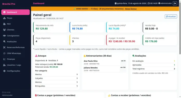 Sistema Brechó Pro ? PDV, estoque, crédito crm WhatsApp