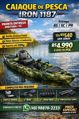 Caiaque  Iron 1187  aceita pedal e motor Milha Náutica - Verde Camuflado