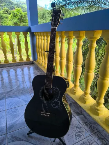 Violão Preto + Afinador Novo + Suporte + Cordas Novas