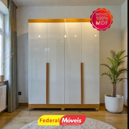 Guarda Roupa 100% MDF 4P 2G Off White TEMOS CREDIÁRIO