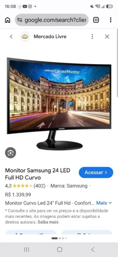 MONITOR SAMSUNG CURVO 24" C24F390 FULL HD - FUNCIONANDO PERFEITAMENTE + SUPORTE ARTICULADO