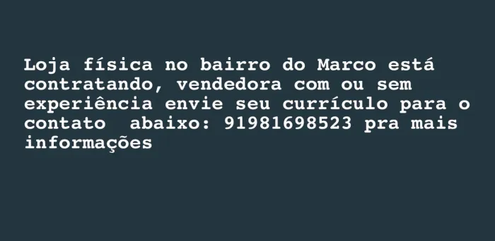VAGA PRA VENDEDORA EM LOJA FÍSICA
