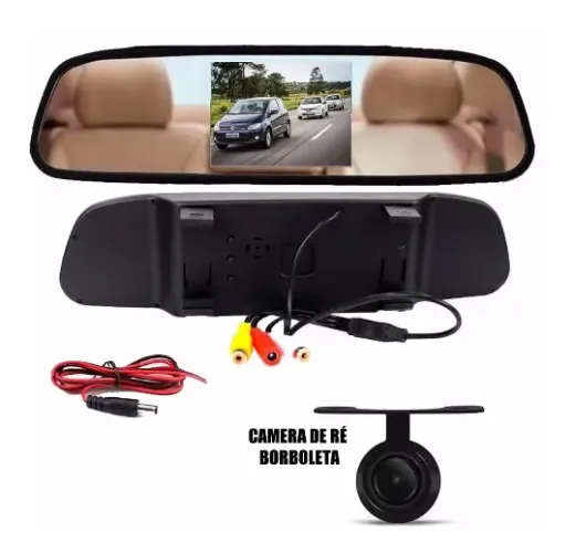kit completo retrovisor com câmera de ré para carros e vans