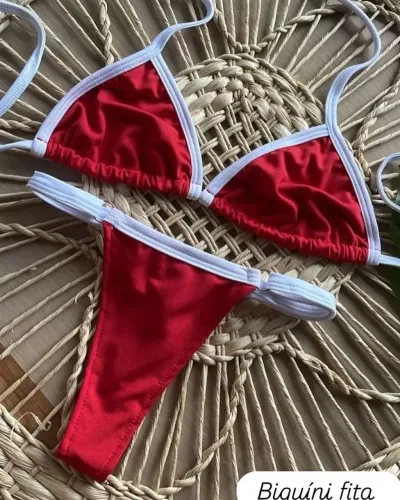 Biquíni feminino vermelho e branco | marquinha