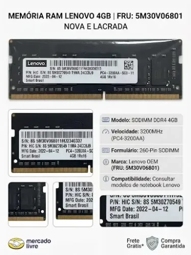 Memória Ram 4gb Lenovo