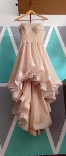 Vestido Festa Bege Sereia Com Alça