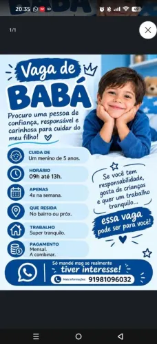 Vaga de babá