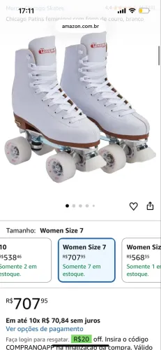 Patins Chicago tamanho 7 feminino