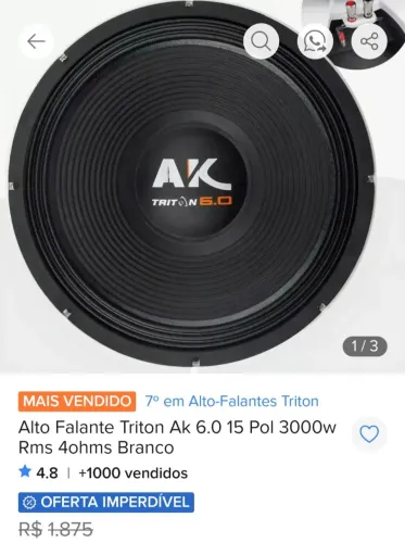 Alto-falante AK Triton 6.0 15 polegadas 3000 w RMS 4ohms branco