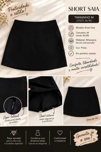 Short Saia alfaiataria preto