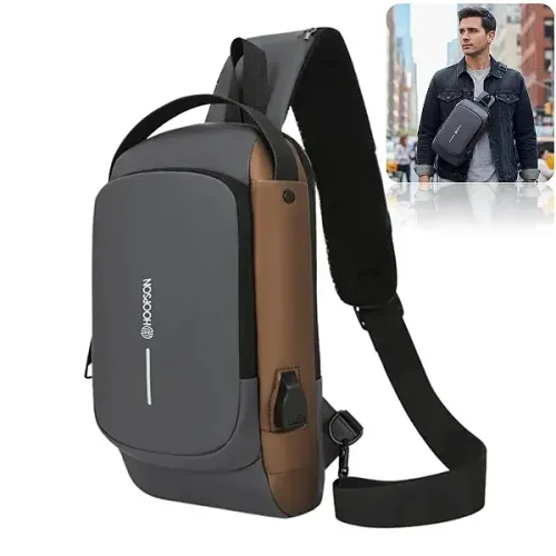 Mochila Bolsa Transversal Antifurto com USB - Hoopson