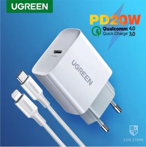 Carregador Rápido Ugreen PD 20w Tipo C Power Delivery Compatível iPhone 14 ao 8 + Cabo