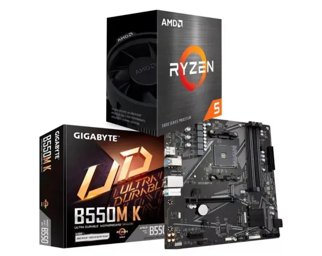 KIT PROCESSADOR AMD RYZEN 5 5600GT + PLACA MÃE GIGABYTE B550M K DDR4 - CAIXAS LACRADAS!!!!