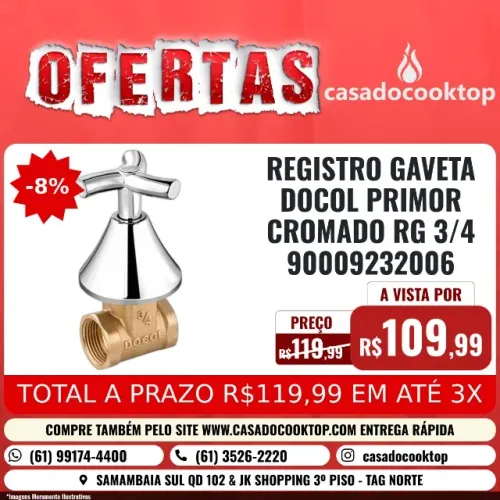 REGISTRO GAVETA DOCOL PRIMOR CROMADO RG 3/4 *06
