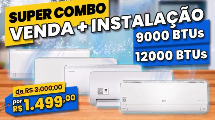AR-CONDICIONADO 12.000 BTUs + INSTALAÇÃO COMPLETA