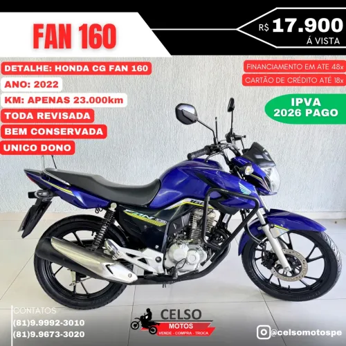 Fan 160 2022 Extra! C/23.000km Único Dono Financio 48x aceito sua moto