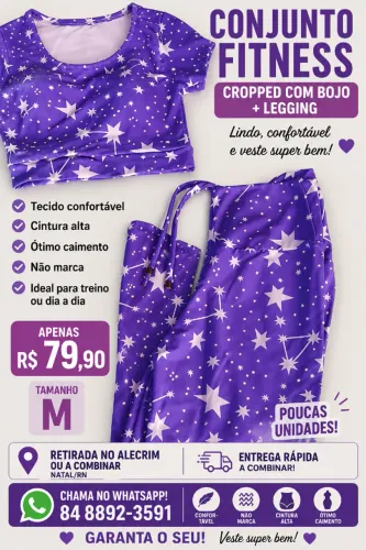 ? Apenas 1 peça ? Conjunto fitness estampado em poliamida ? Tam M
