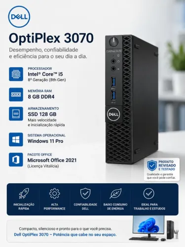 Dell optiplex mini 3070 i5 8 th 8 GB RAM SSD 120 gigas 