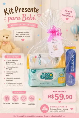 Kit de presente para bebê, chá de fralda, visita maternidade