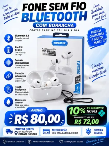 Fone bluetooth sem fio