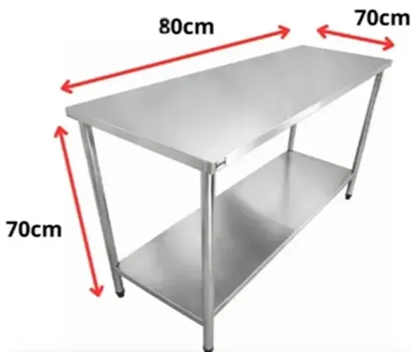 MESA AÇO INOX INDUSTRIAL DUPLA 80X70X70CM