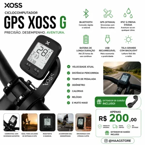 GPS XOSS G Bluetooth + Strava + IPX7 + Extensor Incluso | Ciclocomputador Profissional 