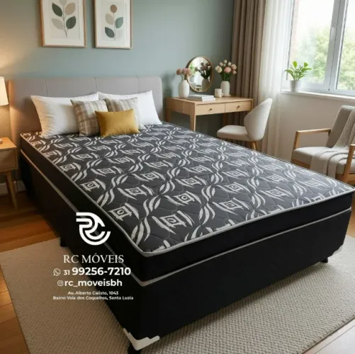 Box Cama Casal Completo Densidade 33 1,38m x 1,88m Floral Bege Premium