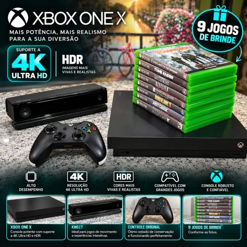 Xbox One X 4K + Kinect + Controle + 9 Jogos