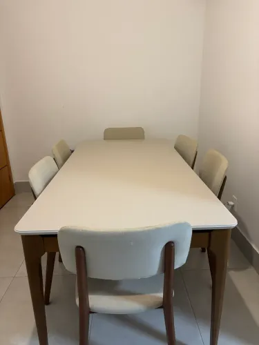 Mesa de Jantar 6 Lugares Completa | Tampo Off White + 6 Cadeiras | Excelente Estado