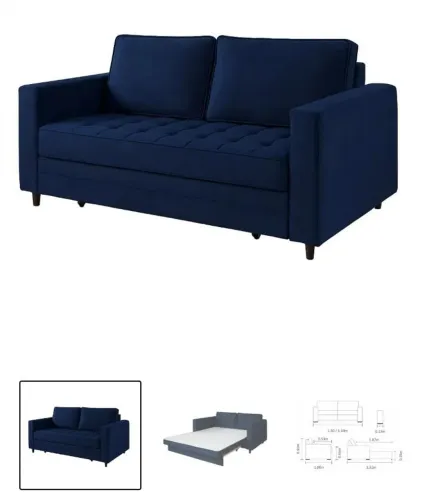 Sofá-Cama 2 Lugares Azul Marinho em Veludo