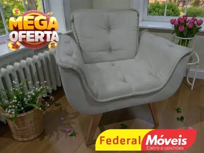 Poltrona Veludo OFF WHITE SUPER OFERTA