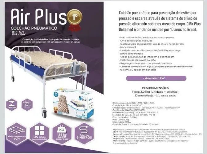 Colchão Pneumático Air Plus Dellamed NOVO (Nunca Usado) Anti Escara + Motor
