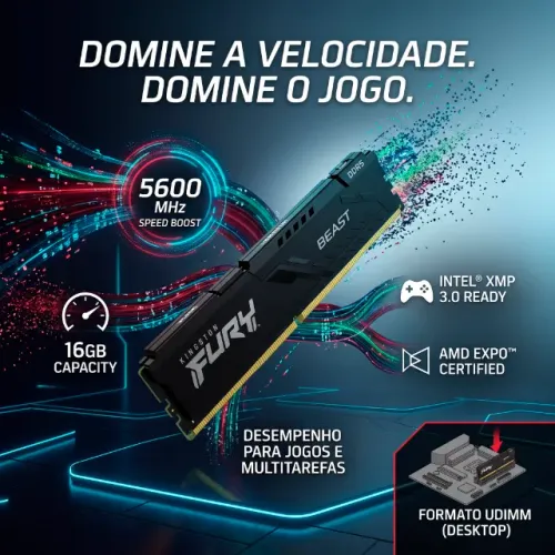 Memória Ram Kingston Fury Beast Ddr5 16gb 5600mhz Cl36 - Para Pc Gamer