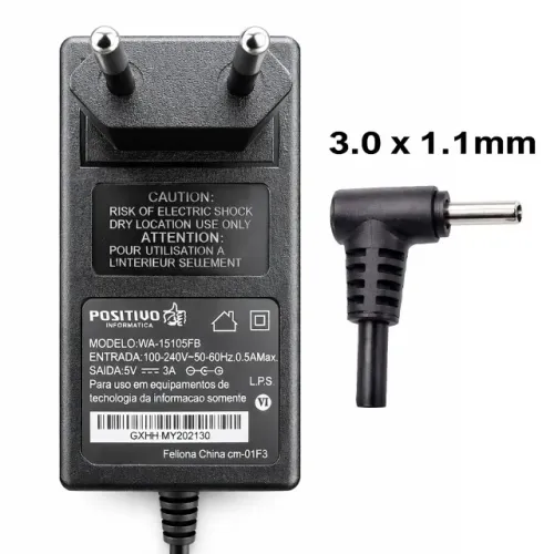 Fonte Carregador Notebook Positivo 15W 5V 3A Plug 3.0x1.1mm Compatível Positivo